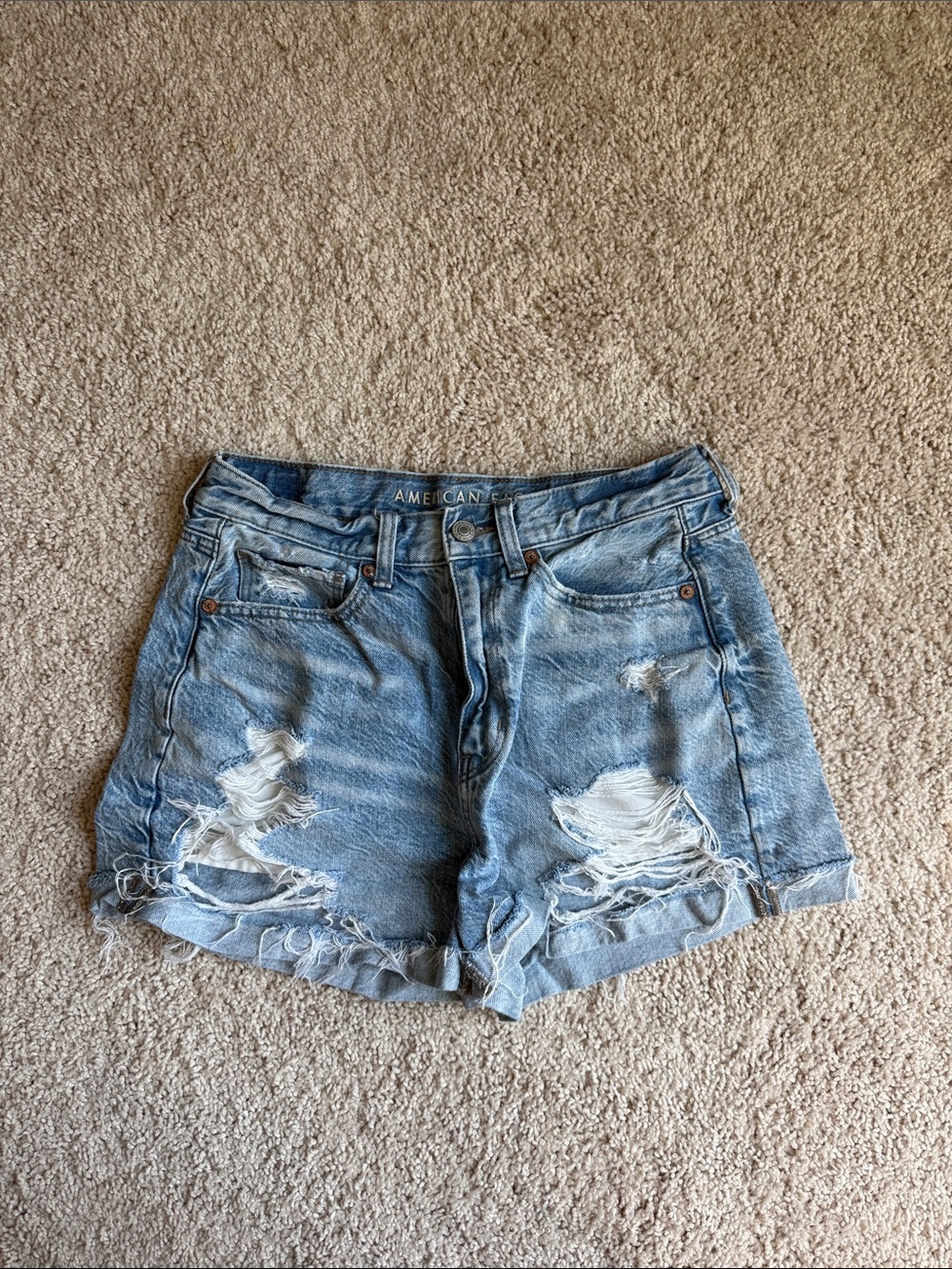 American Eagle Outfitters Light Wash Distressed Denim Shorts